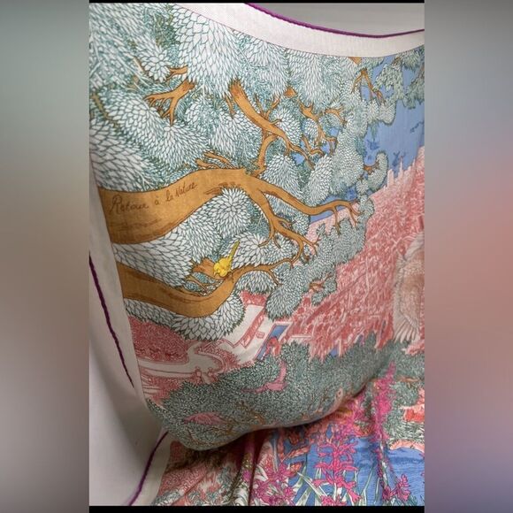 Hermes Shawl Scarf Retour a la Nature Stole Floral Cashmere Silk Auth 140 cm - Picture 3 of 9